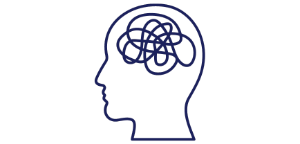 A line illustration of a head with a scribble inside.